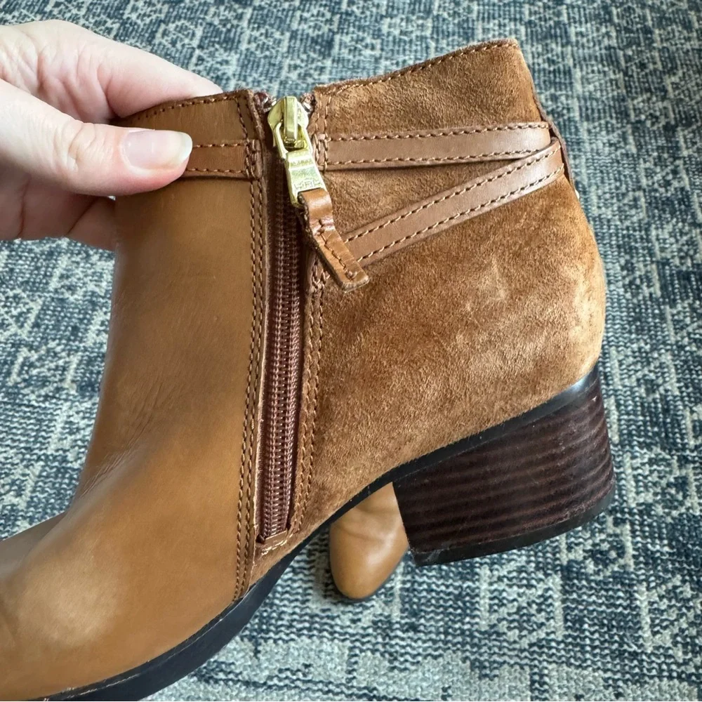 💙 Lauren Ralph Lauren Damara Booties in Cognac Brown Leather & Suede size 8